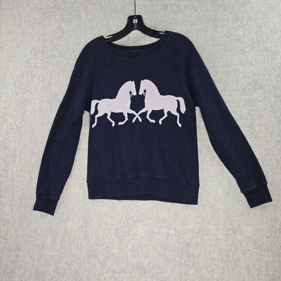 J.Crew Tops - J.Crew Small Navy Blue Sweater With Pink Horse Print